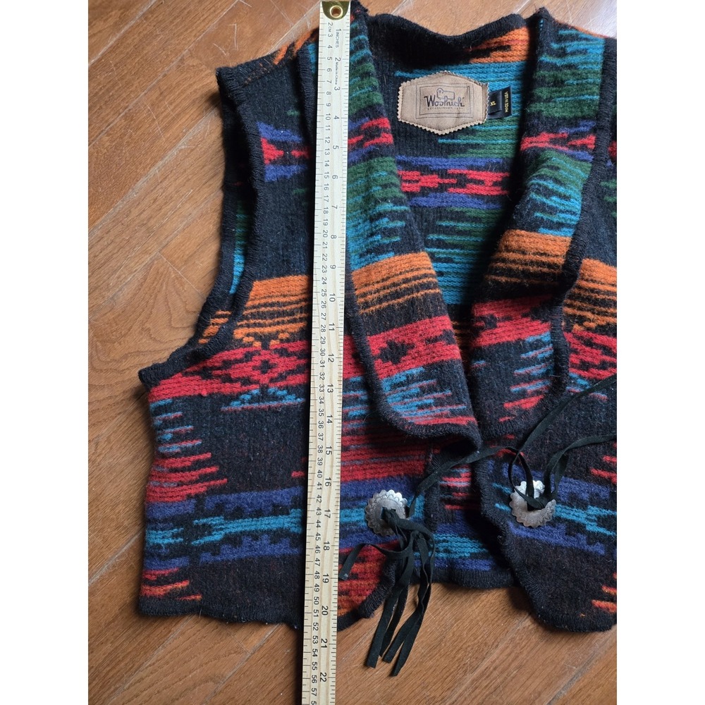 VTG Woolrich Aztec Wool Vest Women's XL Runs Small READ Concho Boxy Made In USA - Picture 7 of 7